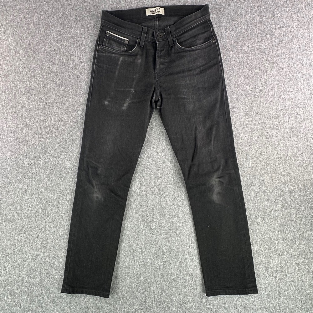 Naked & Famous Jeans Mens 28 Weird Guy Black Cobra Stretch Selvedge Button Fly